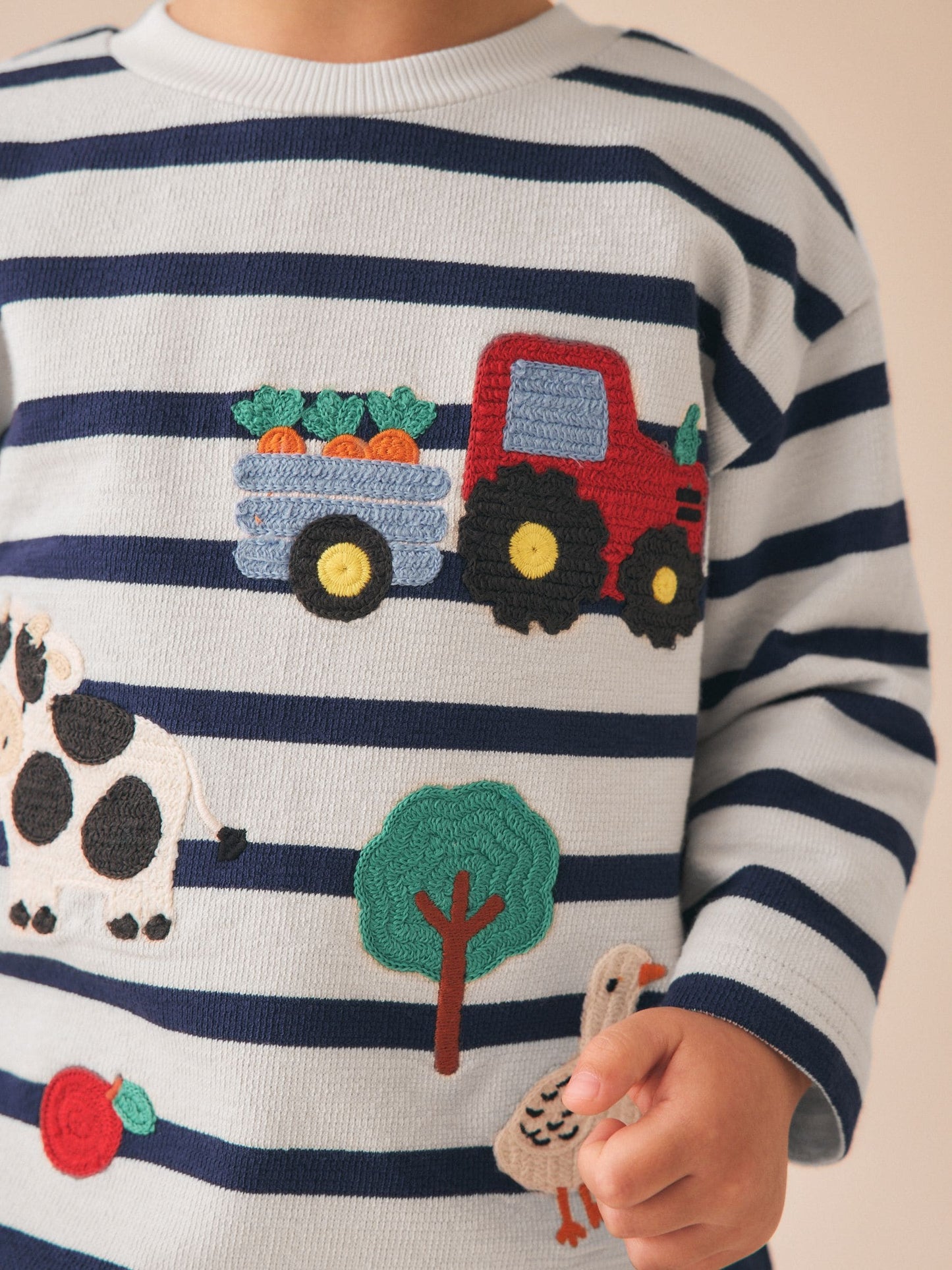 Dsiney Kidz - Cream/Navy Stripe Farm Embroidery Long Sleeve Appliqué T-Shirt (3mths-7yrs) image 4
