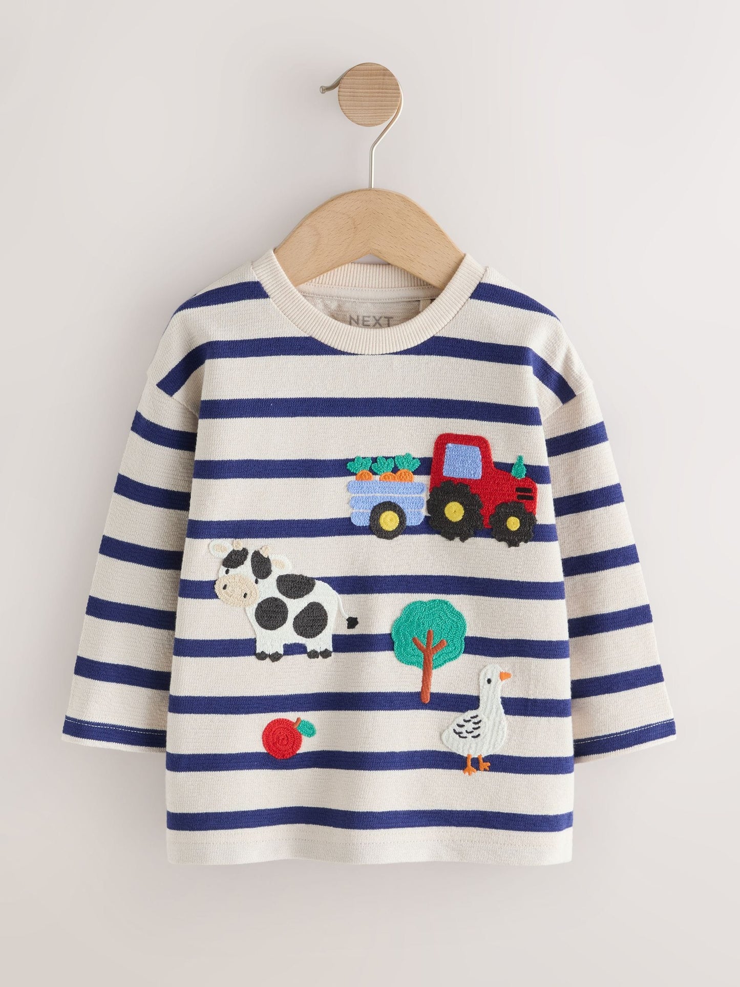 Dsiney Kidz - Cream/Navy Stripe Farm Embroidery Long Sleeve Appliqué T-Shirt (3mths-7yrs) image 5