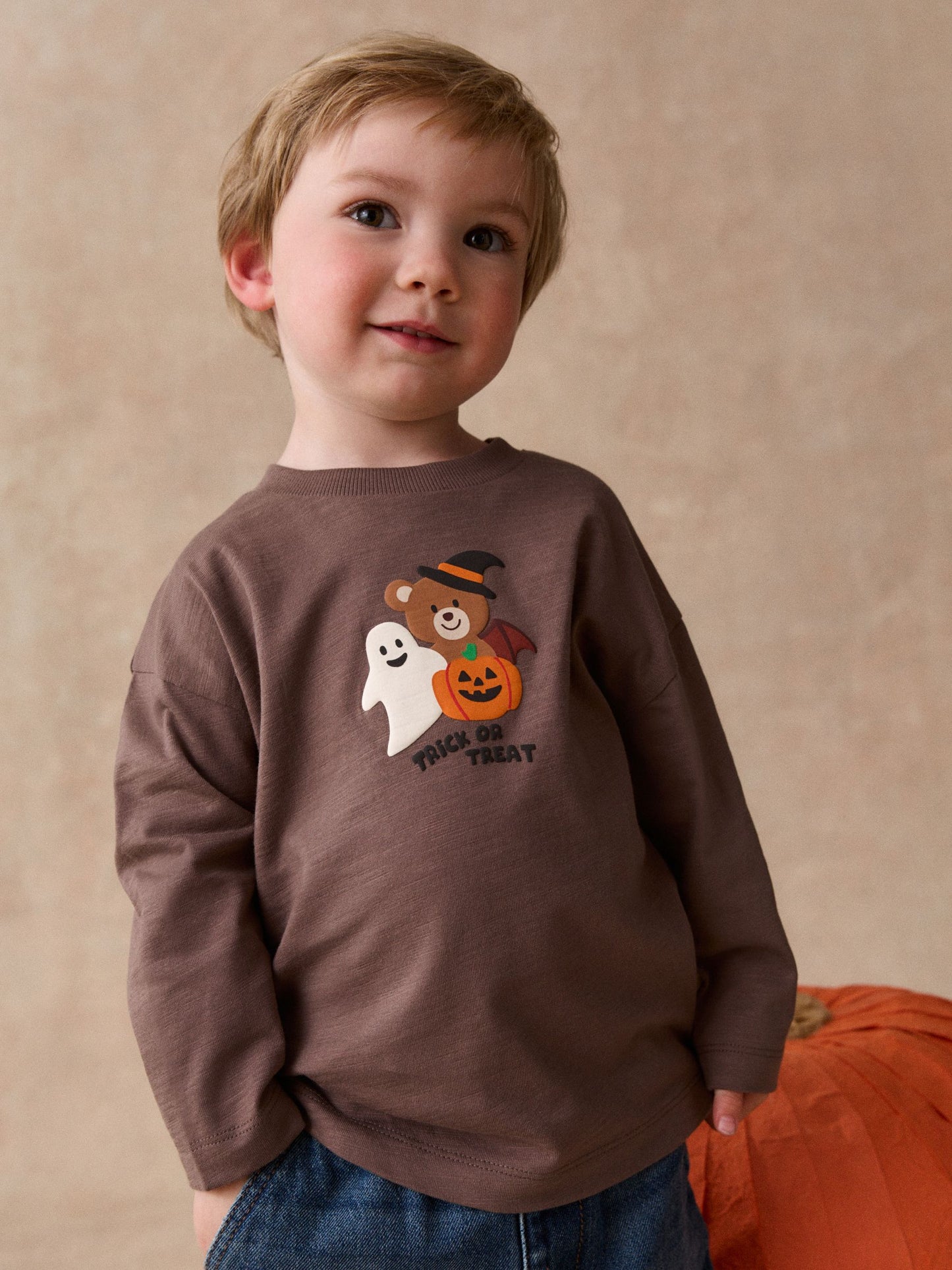 Dsiney Kidz - Brown Halloween Trick or Treat Character Long Sleeve Back Graphic T-Shirt (3mths-7yrs) image 1
