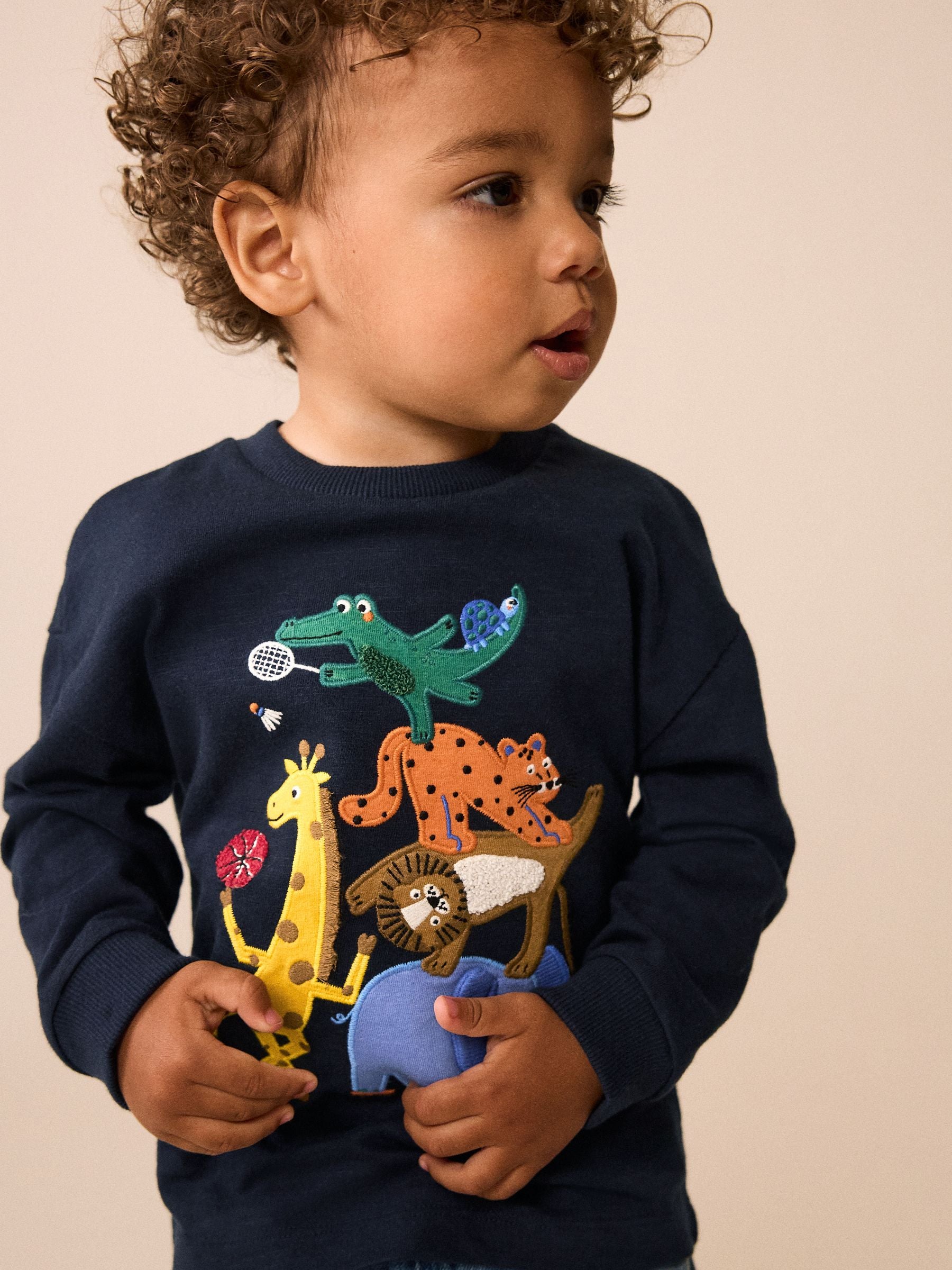 Dsiney Kidz - Dark Navy Safari Animal Long Sleeve Appliqué T-Shirt (3mths-7yrs) image 1