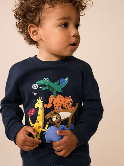 Dsiney Kidz - Dark Navy Safari Animal Long Sleeve Appliqué T-Shirt (3mths-7yrs) image 1