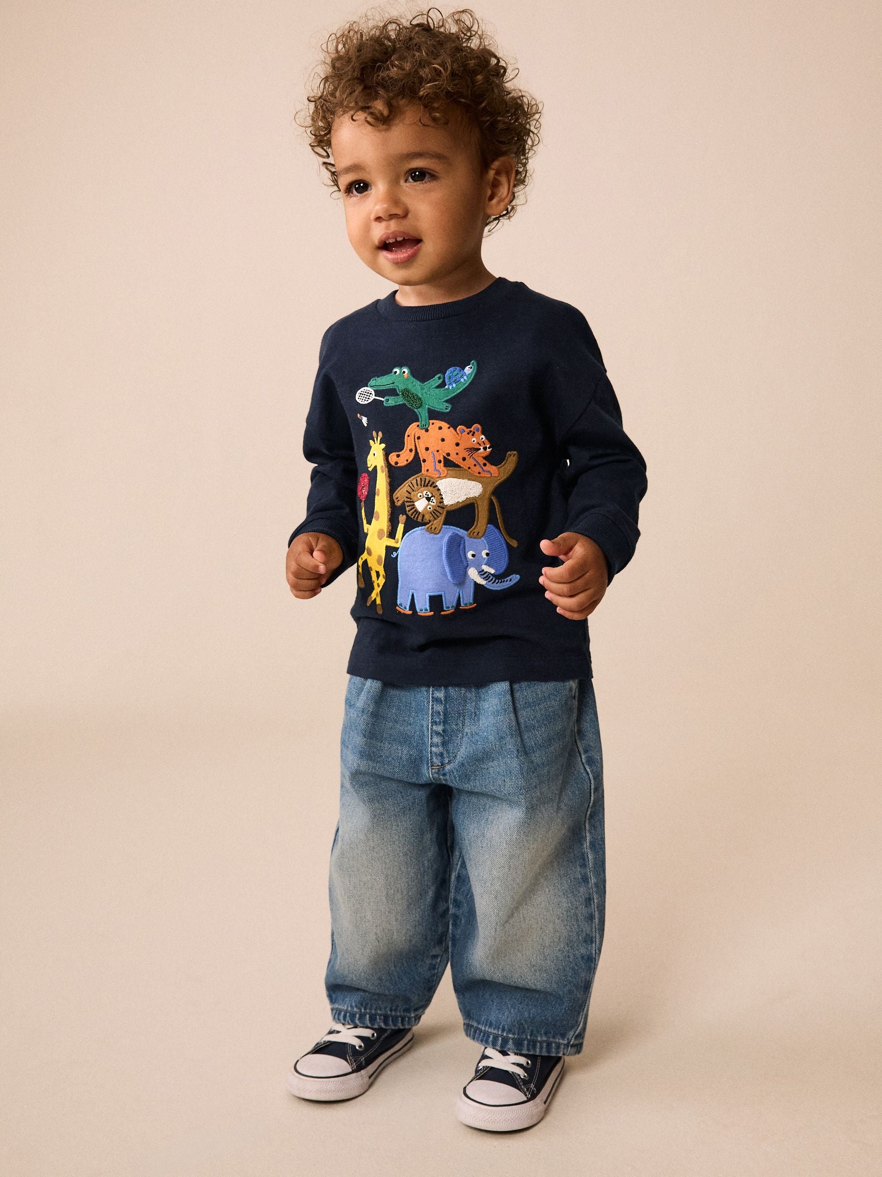 Dsiney Kidz - Dark Navy Safari Animal Long Sleeve Appliqué T-Shirt (3mths-7yrs) image 2