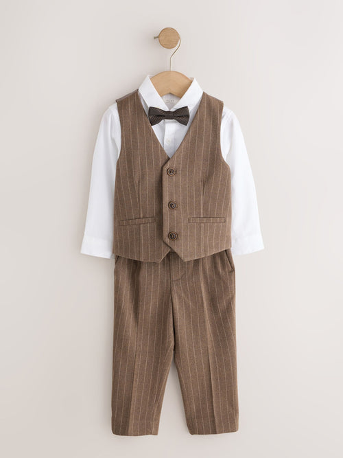 Brown Pinstripe Waistcoat Shirt Trousers & Bow Tie Set (3mths-9yrs) image 1