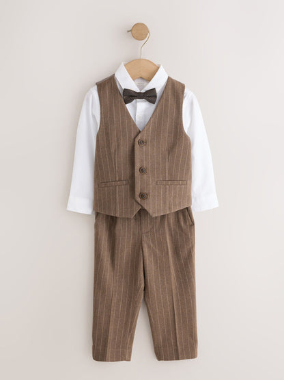 Brown Pinstripe Waistcoat Shirt Trousers & Bow Tie Set (3mths-9yrs) image 1