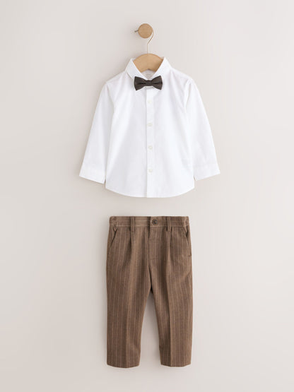 Brown Pinstripe Waistcoat Shirt Trousers & Bow Tie Set (3mths-9yrs) image 3