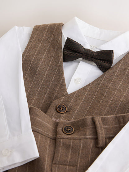 Brown Pinstripe Waistcoat Shirt Trousers & Bow Tie Set (3mths-9yrs) image 4