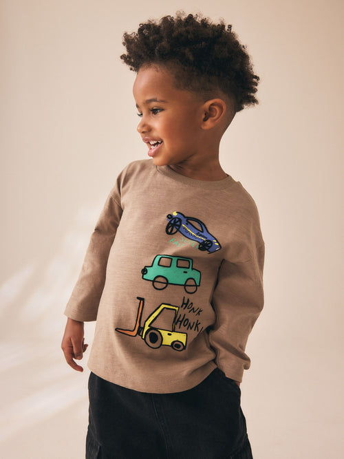 Brown Transport Long Sleeve Back Graphic T-Shirt (3mths-7yrs) image 1
