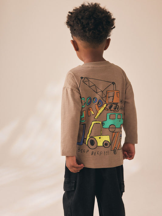 Brown Transport Long Sleeve Back Graphic T-Shirt (3mths-7yrs) image 2