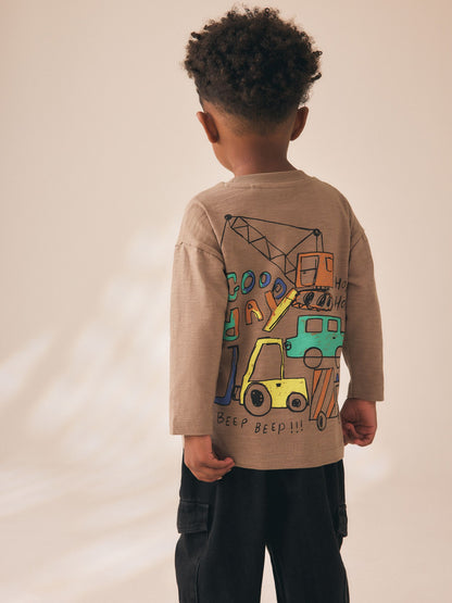 Dsiney Kidz - Brown Transport Long Sleeve Back Graphic T-Shirt (3mths-10yrs) image 2
