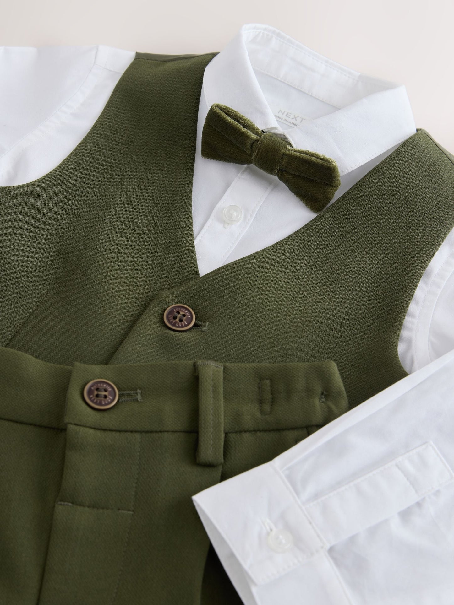Dsiney Kidz - Olive Green Waistcoat Shirt Trousers & Bow Tie Set (3mths-9yrs) image 10