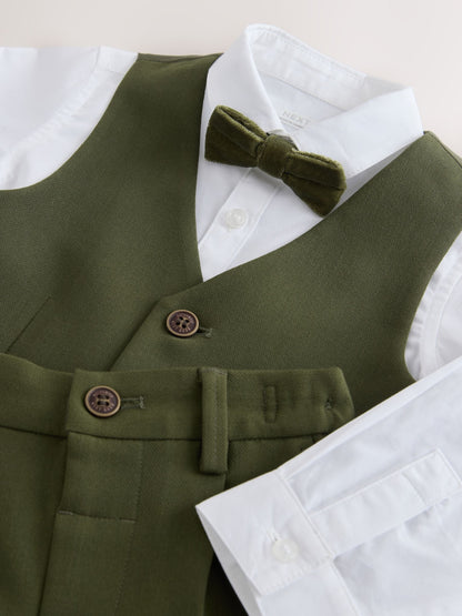 Dsiney Kidz - Olive Green Waistcoat Shirt Trousers & Bow Tie Set (3mths-9yrs) image 10