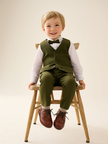 Dsiney Kidz - Olive Green Waistcoat Shirt Trousers & Bow Tie Set (3mths-9yrs) image 2