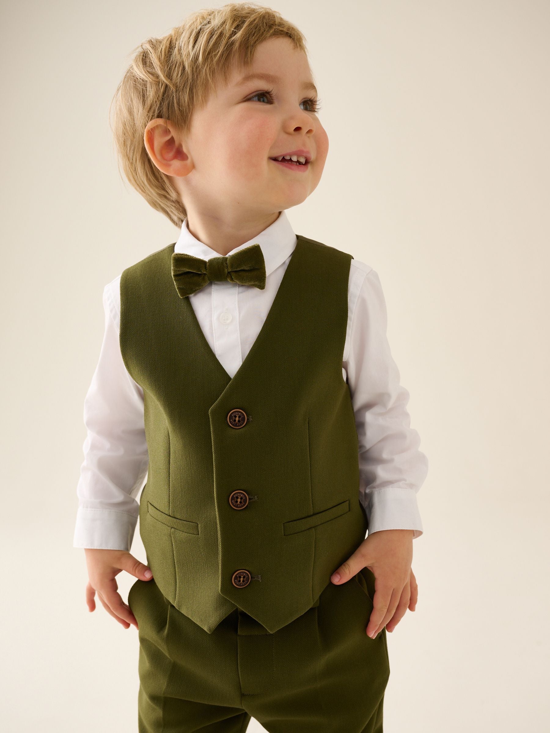 Dsiney Kidz - Olive Green Waistcoat Shirt Trousers & Bow Tie Set (3mths-9yrs) image 5