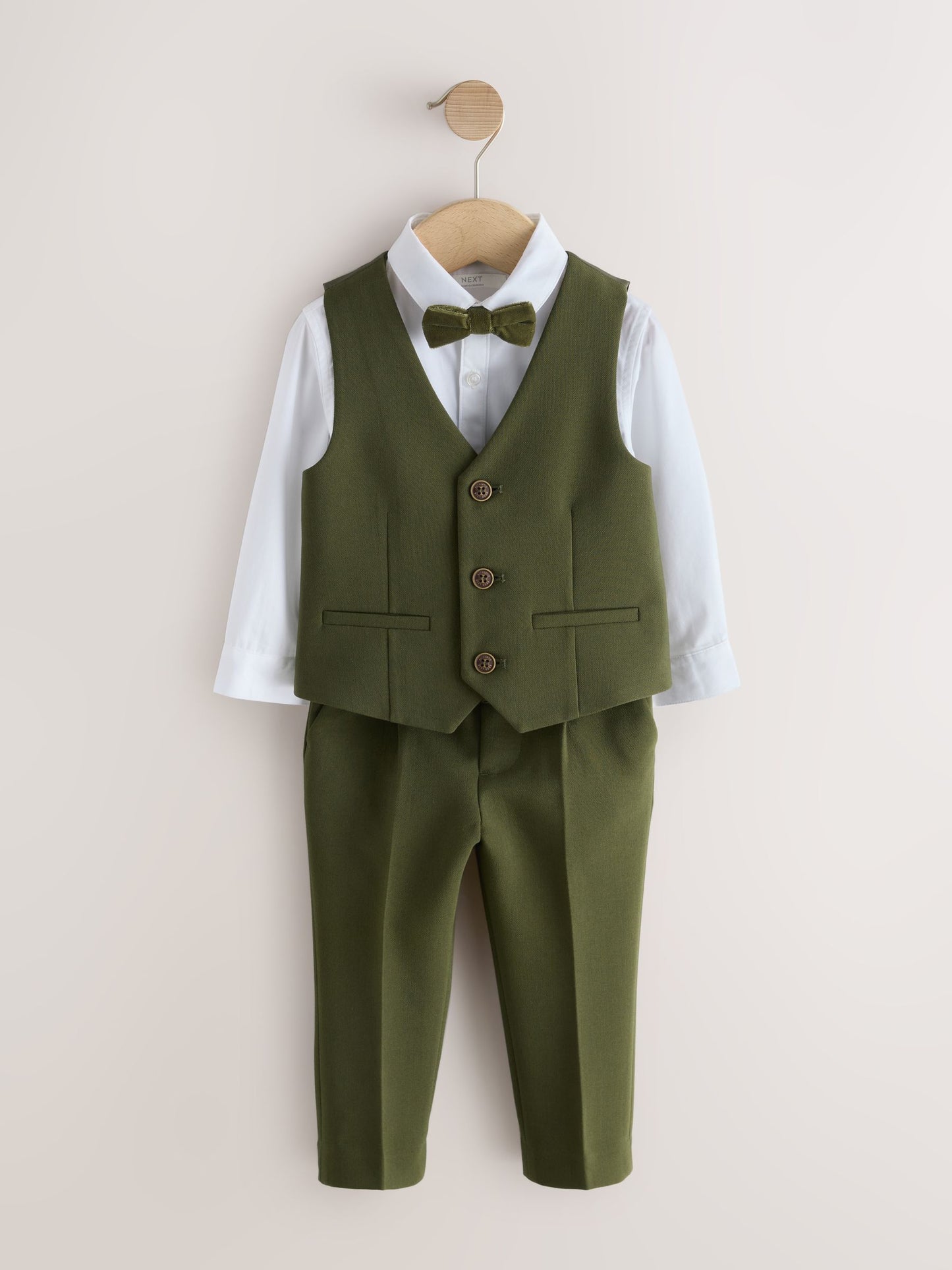 Dsiney Kidz - Olive Green Waistcoat Shirt Trousers & Bow Tie Set (3mths-9yrs) image 7