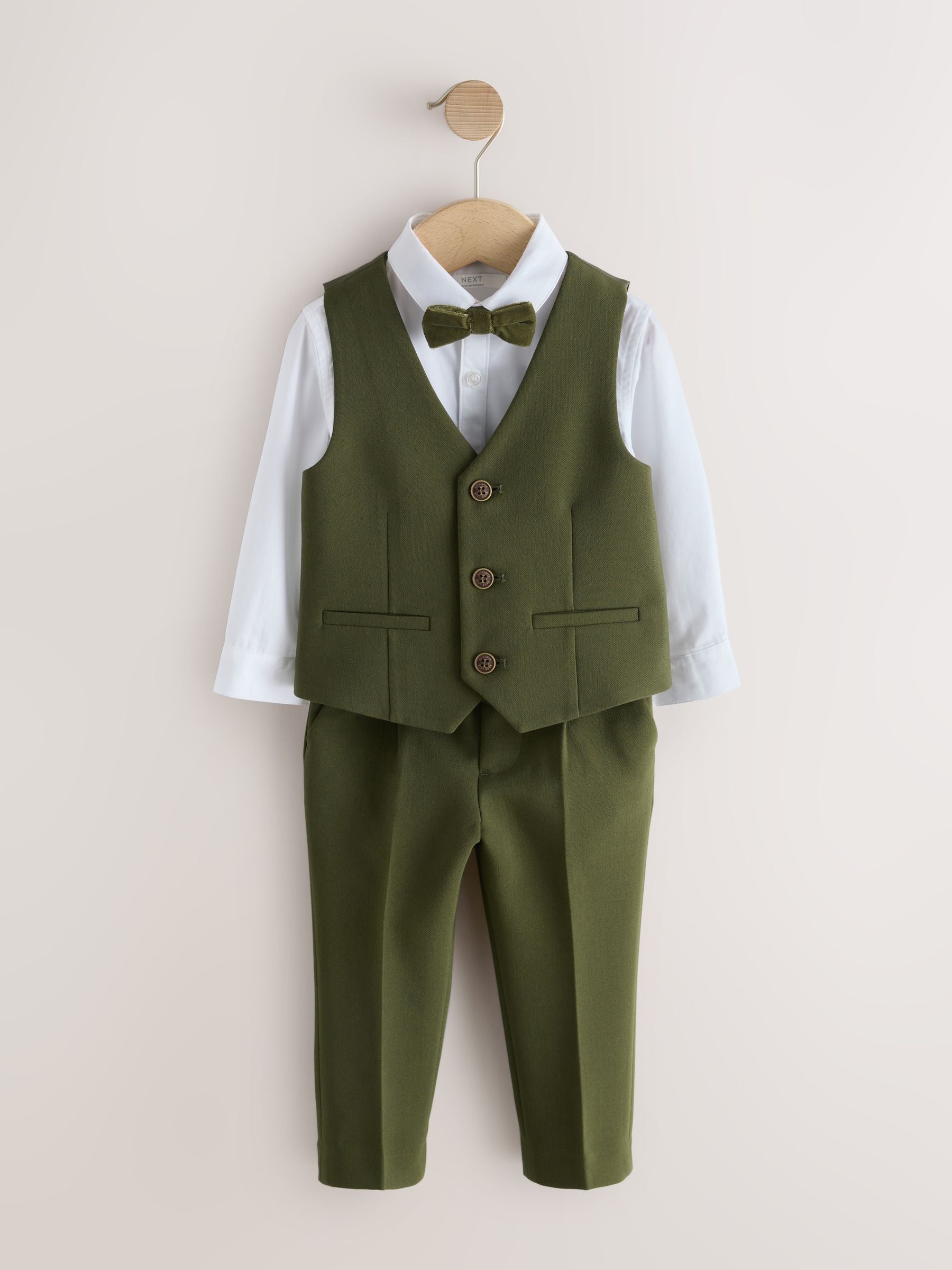 Dsiney Kidz - Olive Green Waistcoat Shirt Trousers & Bow Tie Set (3mths-9yrs) image 7