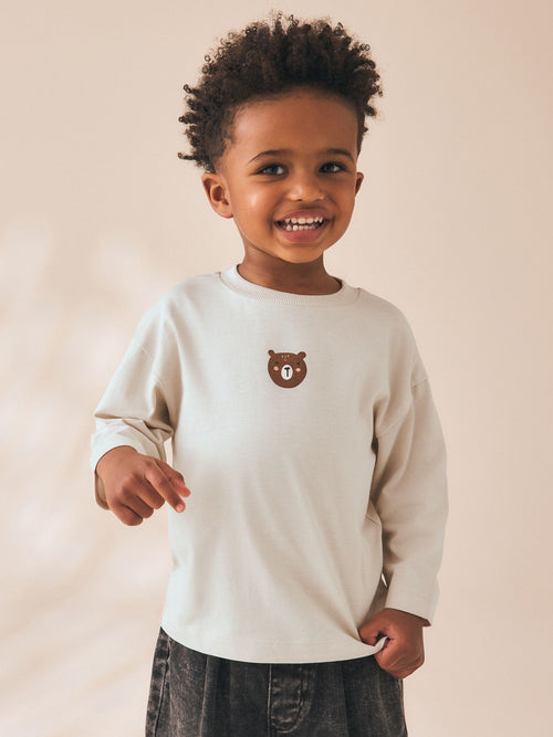 Neutral Bear Long Sleeve Small Graphic Printed T-Shirt (3mths-7yrs) image 1
