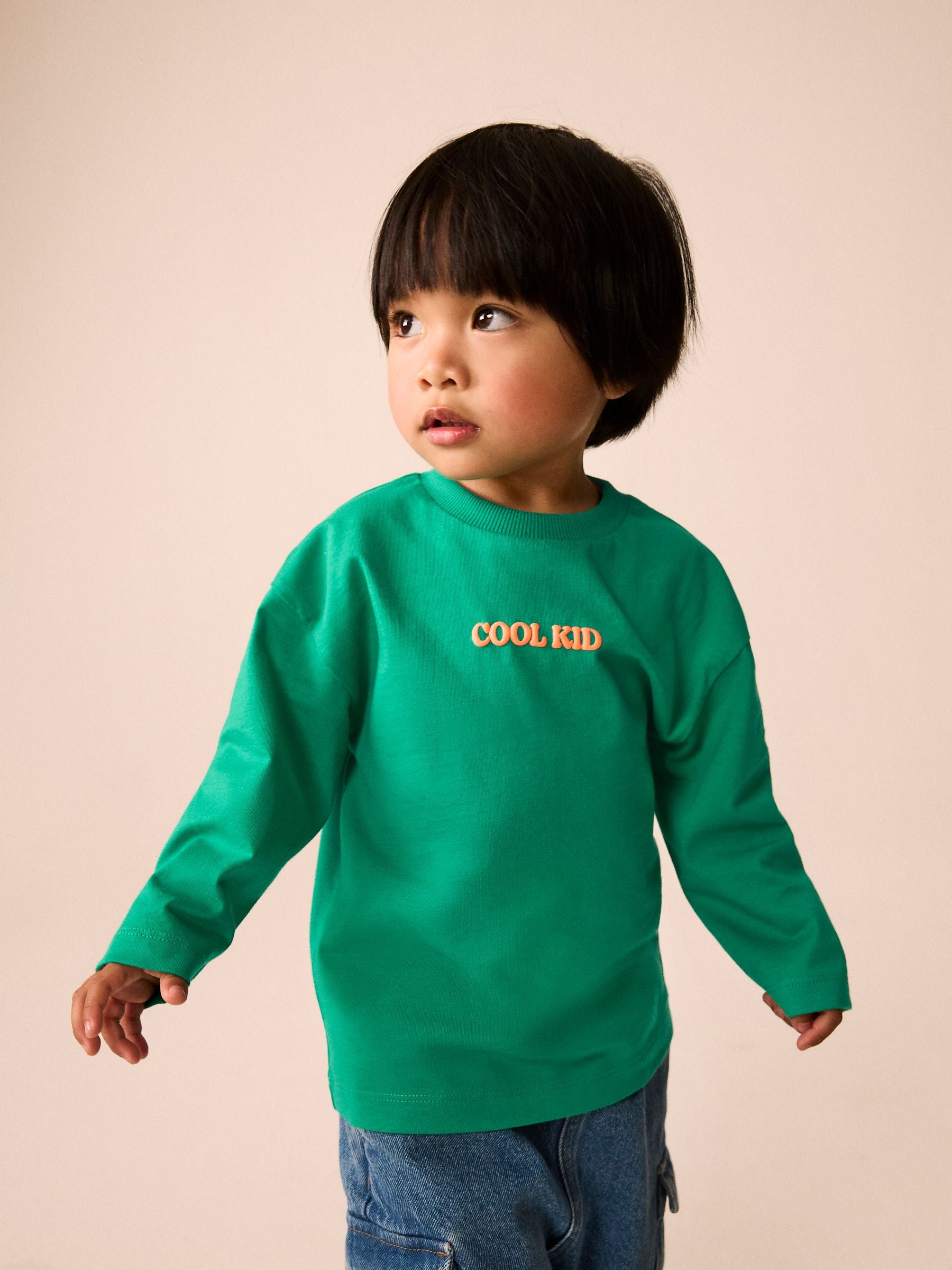 Dsiney Kidz - Bright Green Cool Kid Slogan Long Sleeve Small Graphic Printed T-Shirt (3mths-7yrs) image 1