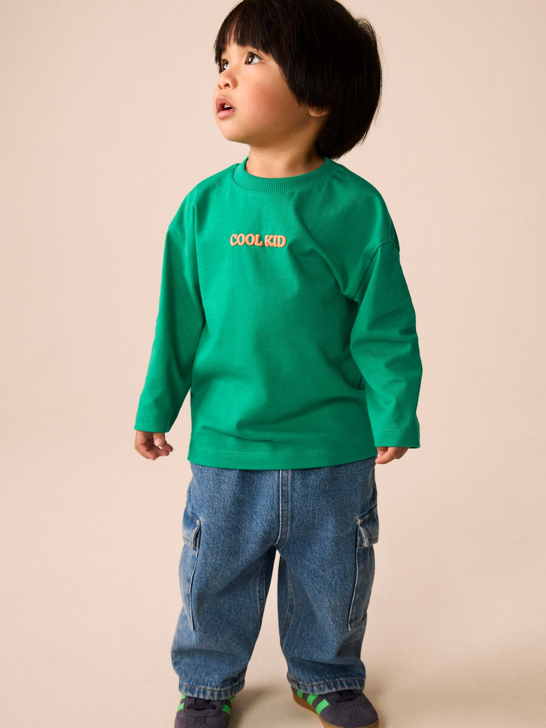 Dsiney Kidz - Bright Green Cool Kid Slogan Long Sleeve Small Graphic Printed T-Shirt (3mths-7yrs) image 2