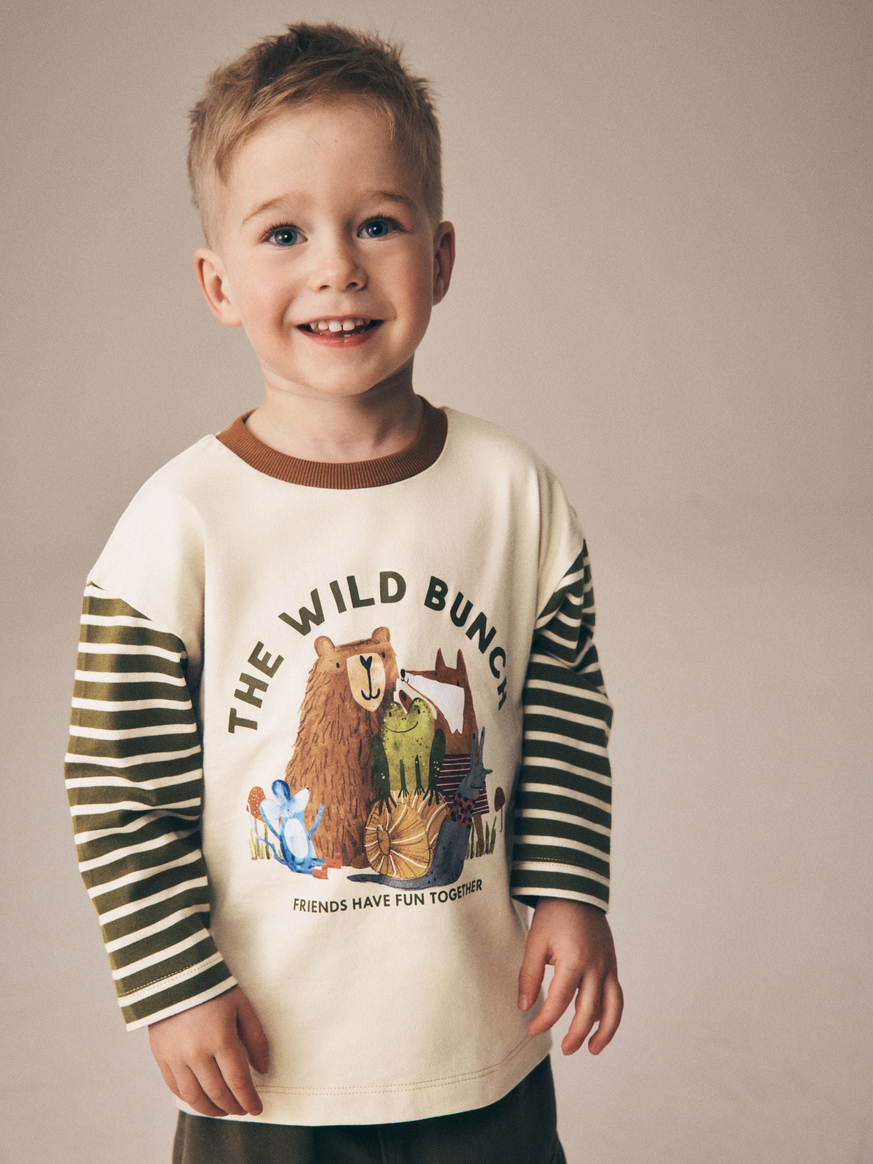 Dsiney Kidz - Neutral Wild Bunch Animal Stripe Long Sleeve Graphic T-Shirt (3mths-7yrs) image 1