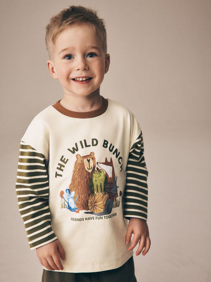 Dsiney Kidz - Neutral Wild Bunch Animal Stripe Long Sleeve Graphic T-Shirt (3mths-7yrs) image 1