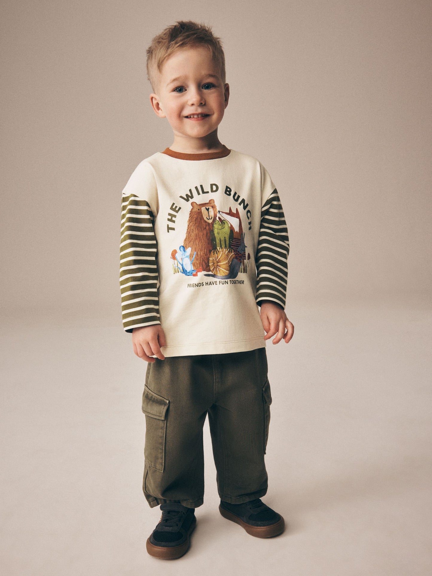 Dsiney Kidz - Neutral Wild Bunch Animal Stripe Long Sleeve Graphic T-Shirt (3mths-7yrs) image 2