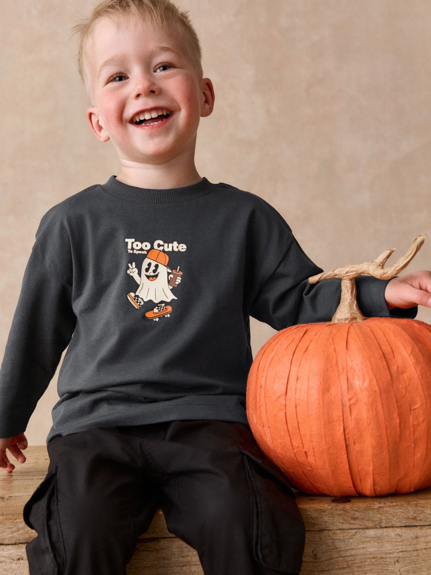 Dsiney Kidz - Black Glow in the Dark Halloween Ghost Long Sleeve Back Graphic T-Shirt (3mths-7yrs) image 3