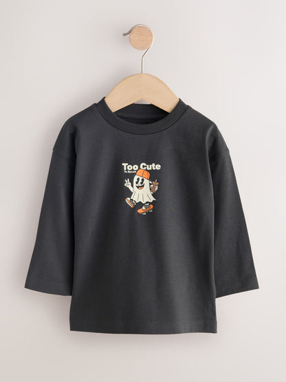 Dsiney Kidz - Black Glow in the Dark Halloween Ghost Long Sleeve Back Graphic T-Shirt (3mths-7yrs) image 5