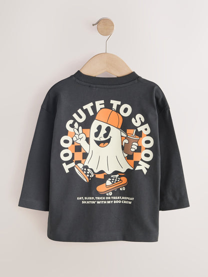 Dsiney Kidz - Black Glow in the Dark Halloween Ghost Long Sleeve Back Graphic T-Shirt (3mths-7yrs) image 6