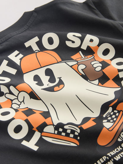 Dsiney Kidz - Black Glow in the Dark Halloween Ghost Long Sleeve Back Graphic T-Shirt (3mths-7yrs) image 7