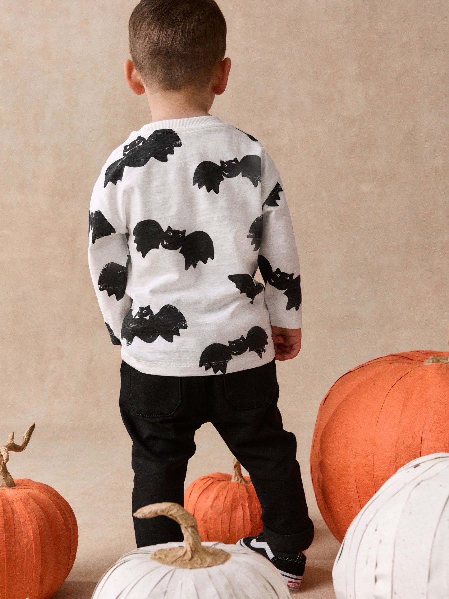 Dsiney Kidz - White/Black Halloween Bat All Over Print Long Sleeve Back Graphic T-Shirt (3mths-7yrs) image 3