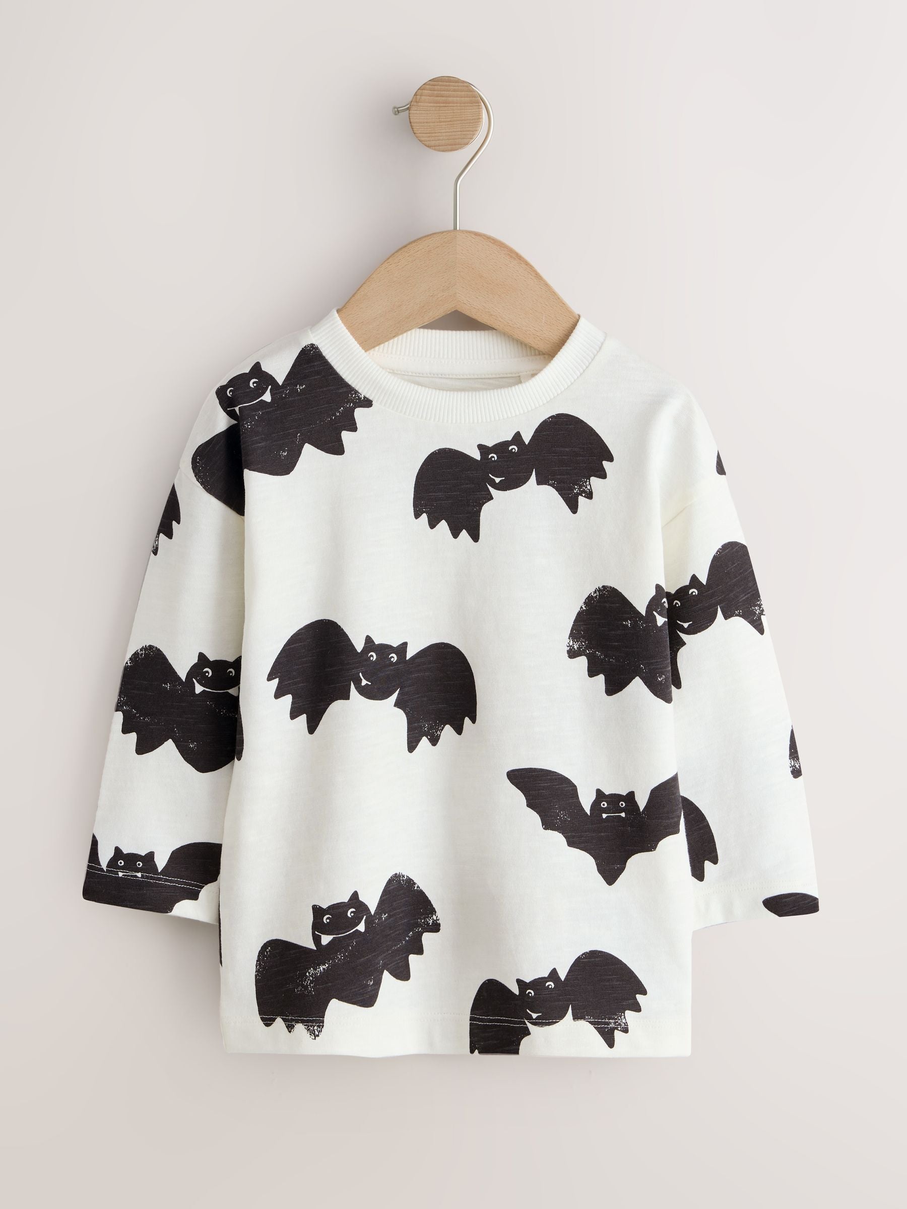 Dsiney Kidz - White/Black Halloween Bat All Over Print Long Sleeve Back Graphic T-Shirt (3mths-7yrs) image 5