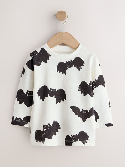 Dsiney Kidz - White/Black Halloween Bat All Over Print Long Sleeve Back Graphic T-Shirt (3mths-7yrs) image 5