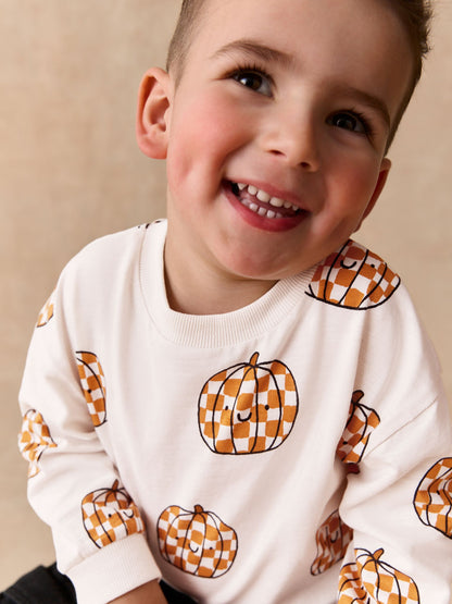 Dsiney Kidz - Cream Halloween Checkerboard Pumpkin Long Sleeve Back Graphic T-Shirt (3mths-7yrs) image 4