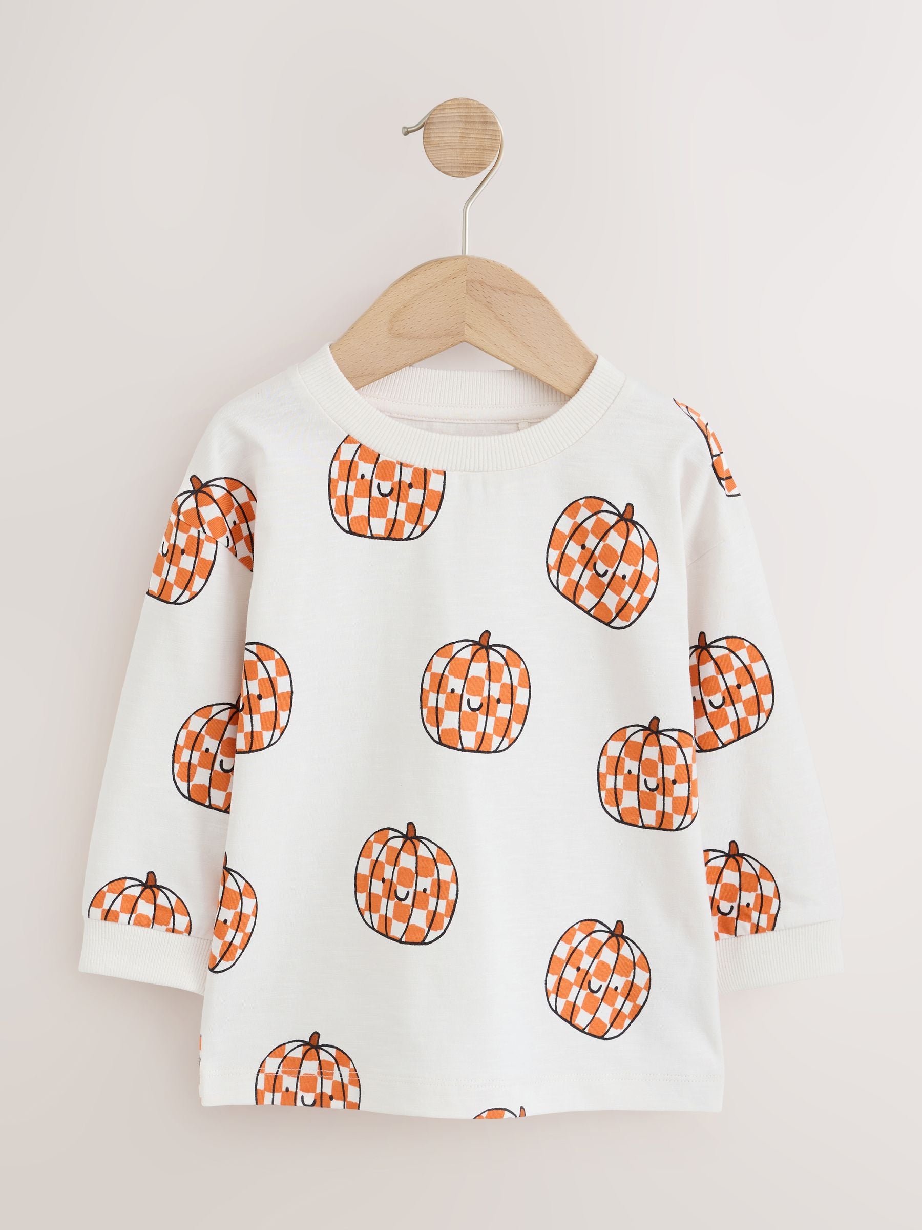 Dsiney Kidz - Cream Halloween Checkerboard Pumpkin Long Sleeve Back Graphic T-Shirt (3mths-7yrs) image 5