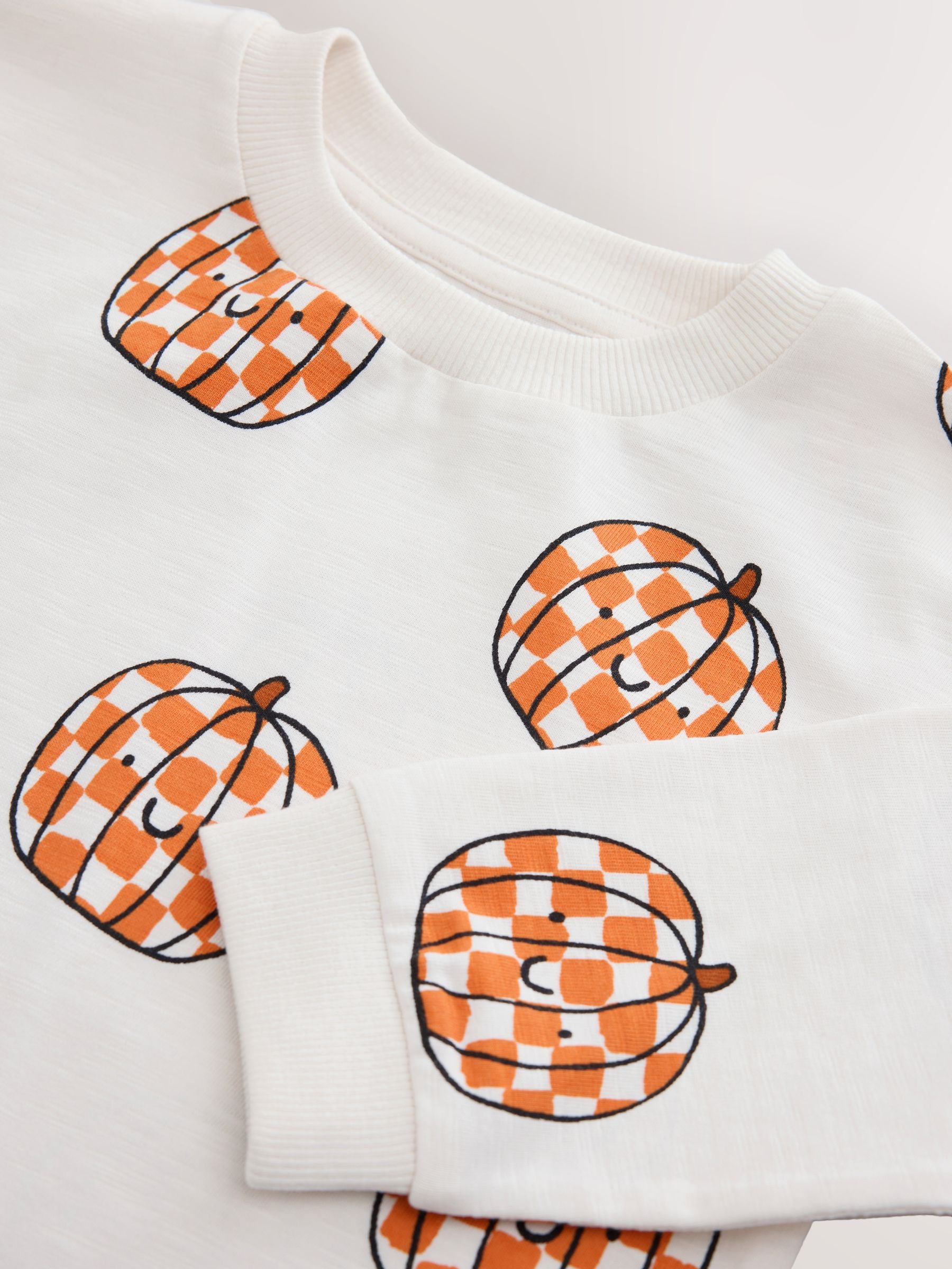 Dsiney Kidz - Cream Halloween Checkerboard Pumpkin Long Sleeve Back Graphic T-Shirt (3mths-7yrs) image 7