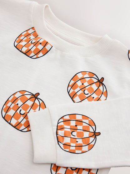 Dsiney Kidz - Cream Halloween Checkerboard Pumpkin Long Sleeve Back Graphic T-Shirt (3mths-7yrs) image 7