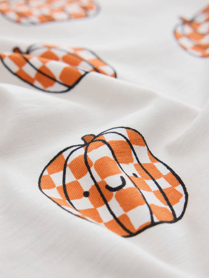 Dsiney Kidz - Cream Halloween Checkerboard Pumpkin Long Sleeve Back Graphic T-Shirt (3mths-7yrs) image 8