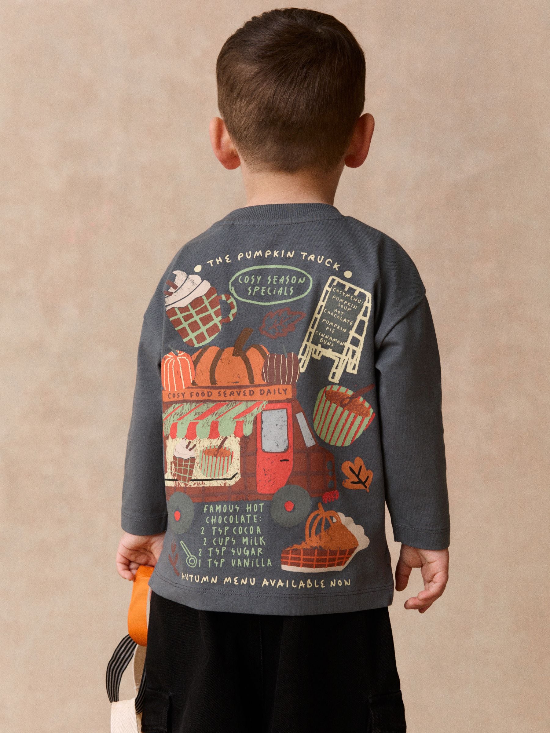 Dsiney Kidz - Charcoal Grey Autumn Pumpkin Truck Long Sleeve Back Graphic T-Shirt (3mths-10yrs) image 1
