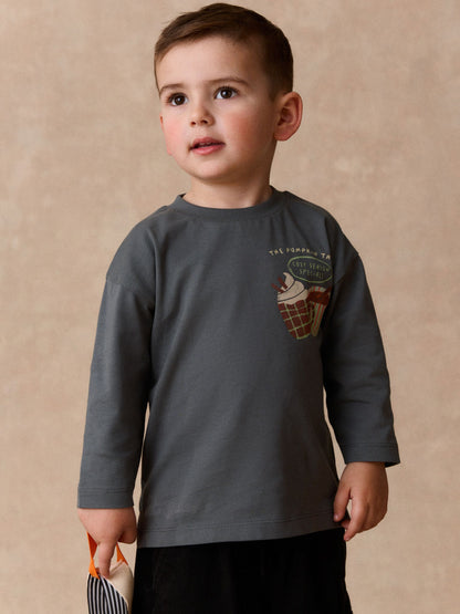 Dsiney Kidz - Charcoal Grey Autumn Pumpkin Truck Long Sleeve Back Graphic T-Shirt (3mths-10yrs) image 2