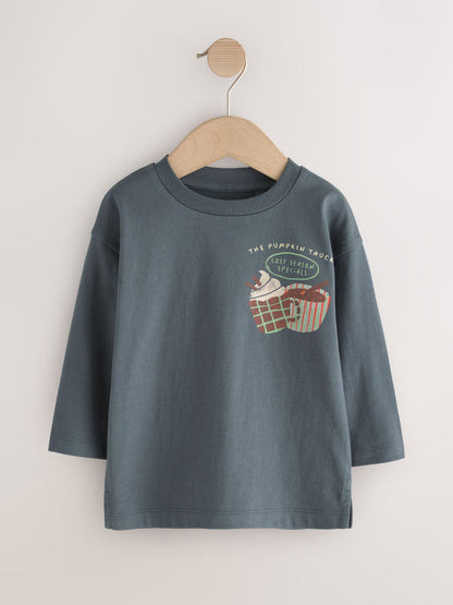 Dsiney Kidz - Charcoal Grey Autumn Pumpkin Truck Long Sleeve Back Graphic T-Shirt (3mths-10yrs) image 5