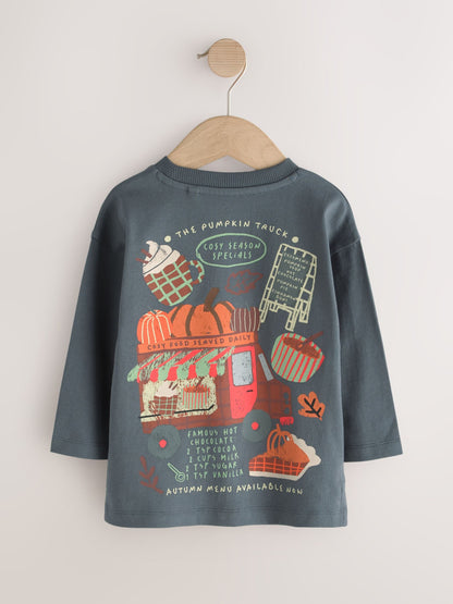 Dsiney Kidz - Charcoal Grey Autumn Pumpkin Truck Long Sleeve Back Graphic T-Shirt (3mths-10yrs) image 6
