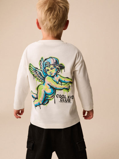 Dsiney Kidz - Cream Graffiti Cherub Long Sleeve Graphic T-Shirt (3mths-7yrs) image 1