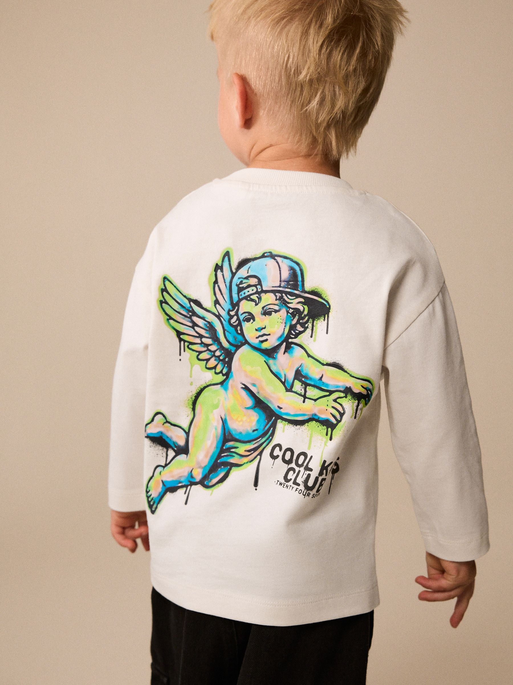 Dsiney Kidz - Cream Graffiti Cherub Long Sleeve Graphic T-Shirt (3mths-7yrs) image 3