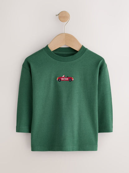 Dsiney Kidz - Bottle Green Racecar Long Sleeve Embroidered T-Shirt (3mths-7yrs) image 1