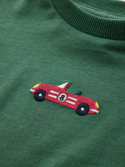 Dsiney Kidz - Bottle Green Racecar Long Sleeve Embroidered T-Shirt (3mths-7yrs) image 3