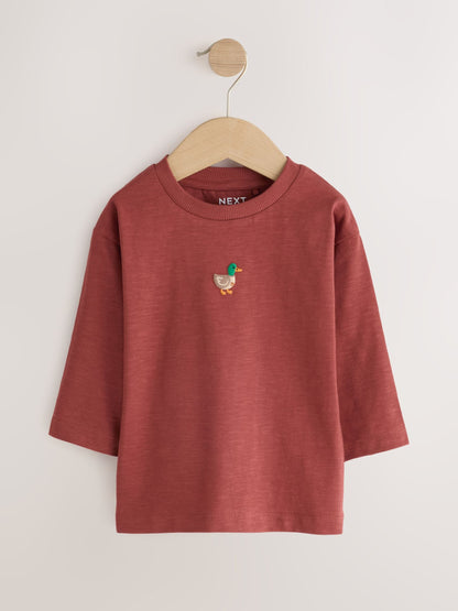 Dsiney Kidz - Berry Red Duck Long Sleeve Embroidered T-Shirt (3mths-7yrs) image 1