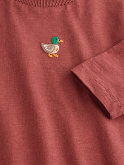 Dsiney Kidz - Berry Red Duck Long Sleeve Embroidered T-Shirt (3mths-7yrs) image 3