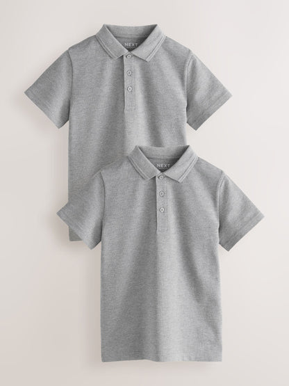 Dsiney Kidz - Grey Regular Fit Cotton School Short Sleeve Polo Shirts 2 Pack (3-16yrs) image 1