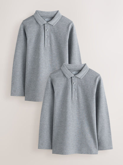 Dsiney Kidz - Grey Long Sleeve School Polo Shirts 2 Pack (3-16yrs) image 1
