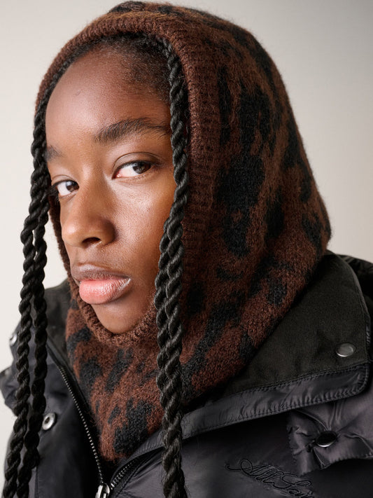 smALLSAINTS Brown Leopard Knitted Hood Hat - image 1